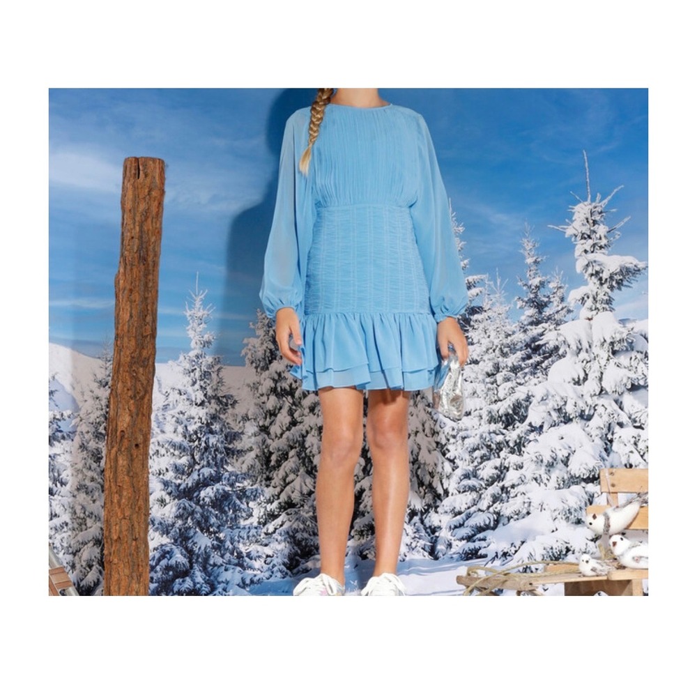 MARLO Brittany Blue Pleated Smocked Ruffle Hem Mini‎ Dress Girls Size 16 - Picture 6 of 6